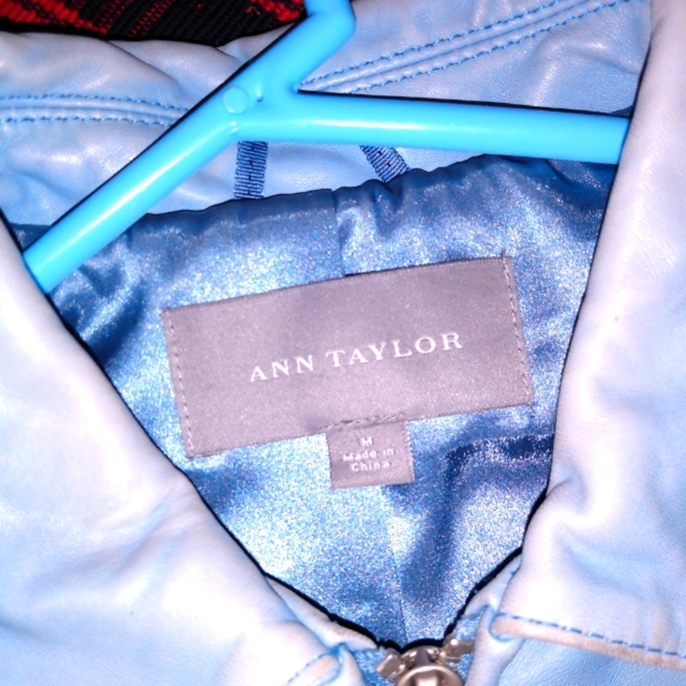 Ann Taylor Baby Blue Leather Coat Medium